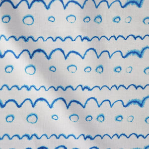 Circles in the Waves linen by Seed Home Designs in blue and white, full repeat of watercolour circles and waves