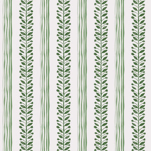 Olive linen by Annika Reed in green, full repeat of olive branch stripes