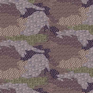 Ordnance Survey linen linen by Parker and Jules in purple, flat sample of a map-style camouflage print