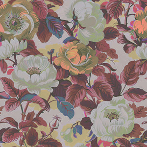 Rococo Roses wallpaper by Tatie Lou in burgundy, flat sample of painterly roses