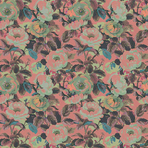 Rococo Roses wallpaper by Tatie Lou in pink, full repeat of painterly roses