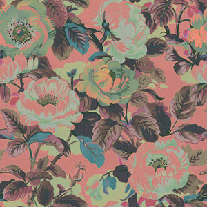 Rococo Roses wallpaper by Tatie Lou in pink, flat sample of painterly roses