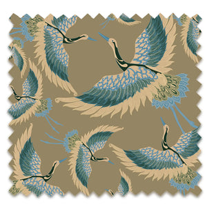 Pachamama velvet by Tatie Lou in beige, full repeat of flying cranes