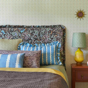Bloomsbury Petite linen by Parker and Jules in brown, painterly flowers in a bedroom