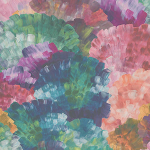 Painting in Colour wallpaper by Brand McKenzie in pink and teal, close-up of painterly floral clouds
