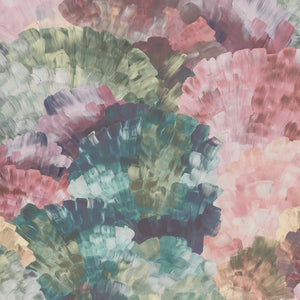 Painting in Colour wallpaper by Brand McKenzie in pink and green, pattern detail of painterly floral clouds