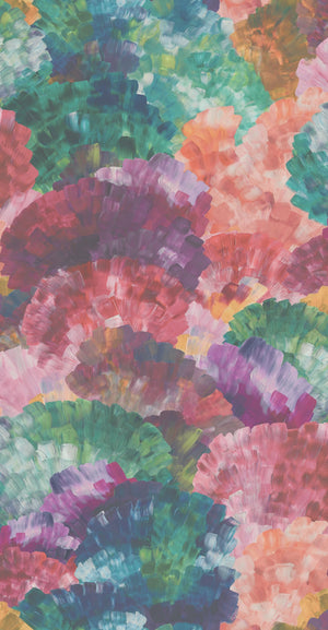Painting in Colour wallpaper by Brand McKenzie in pink and teal, detail of painterly floral clouds