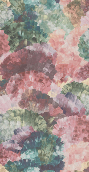 Painting in Colour wallpaper by Brand McKenzie in pink and green, close view of painterly floral clouds