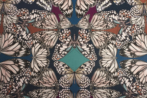 Papilio wallpaper by Victoria Sanders in green, full repeat of a mirrored butterfly design (alternate view)