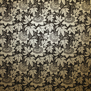 Passion Flower wallpaper by The Monkey Puzzle Tree in gold and black, full repeat of passion flowers