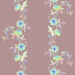 Passion Flower wallpaper by Tatie Lou in dusky pink, flat sample of trailing passion flowers