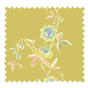 Passion Flower velvet by Tatie Lou in yellow, full repeat of trailing passion flowers