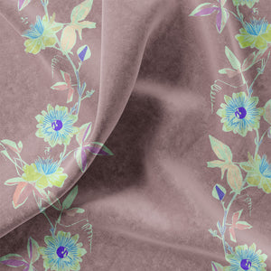 Passion Flower velvet by Tatie Lou in dusky pink, in soft folds showing trailing passion flowers