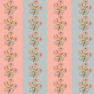 Chateau Stripe wallpaper by Tatie Lou in peach, pattern sample of floral stripes