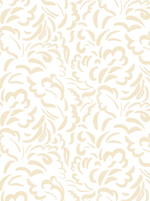 Pia wallpaper by Claire de Quénetain in blue, flat sample of scattered leaves