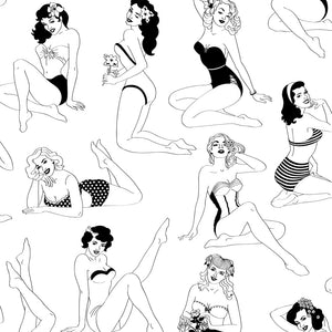Pin Up wallpaper by Dupenny in black and white, full repeat of pin-up girls