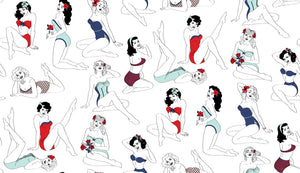 Pin Up wallpaper by Dupenny in multicolour, flat sample of pin-up girls