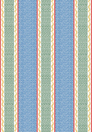 Pio wallpaper by Claire de Quénetain in blue, flat sample of fine stripes