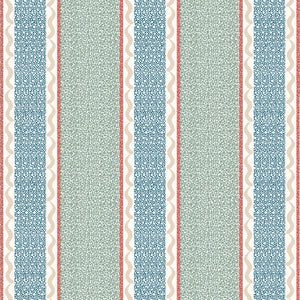 Pio Brown linen by Claire de Quénetain in blue, flat sample of fine stripes