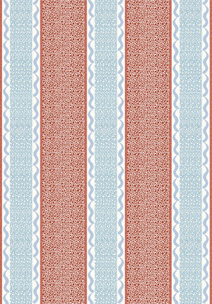 Pio wallpaper by Claire de Quénetain in red, pattern sample of fine stripes