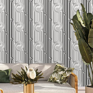 Popsicle in Five Shades of Grey wallpaper by Liberty James Studio in grey and white in a styled room setting