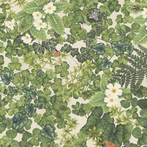 Woodland Floor wallpaper by Studio Le Cocq in green, full repeat of woodland flowers and ferns
