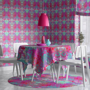 Psychedelic Pop Wallpaper wallpaper by Liberty James Studio in pink, a psychedelic mirrored design in a dining area