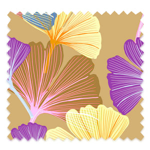 Ginkgo velvet by Tatie Lou in orange, flat sample of oversized ginkgo leaves
