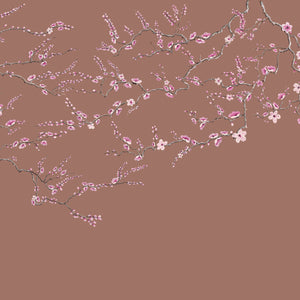 Blossom wallpaper by Dami and Em Design in pink, full repeat of blossom branches