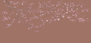 Blossom wallpaper by Dami and Em Design in pink, full repeat of blossom branches