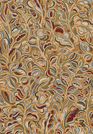 Raphaelle linen by Claire de Quénetain in brown, in soft folds showing a hand-painted floral design