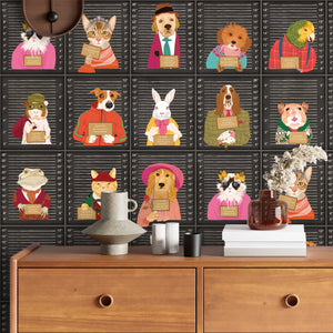 Resisting Arrest wallpaper by Brand McKenzie in black, animal mugshot portraits above a sideboard