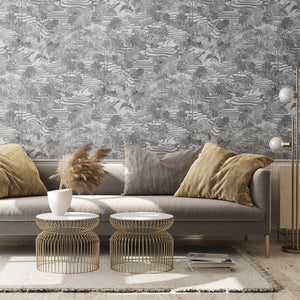 Rice Terrace Standard wallpaper by Brand McKenzie in black and white, rice terraces in a living room