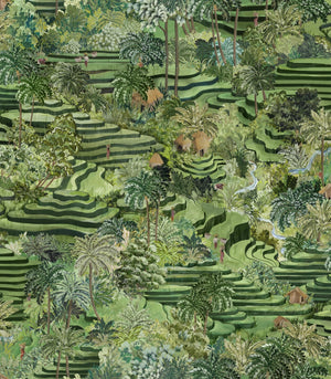 Rice Terrace Standard wallpaper by Brand McKenzie in green, pattern detail of rice terraces