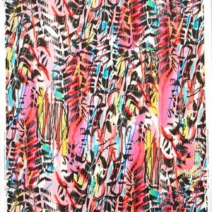 Rita Does Jazz velvet by The Monkey Puzzle Tree in pink and blue, full repeat of an energetic painted design