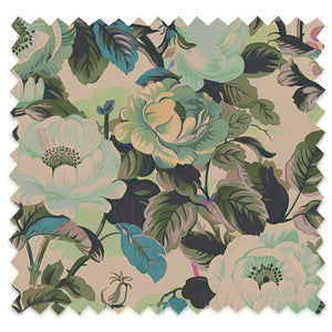 Rococo Roses recycled velvet by Tatie Lou in sage green, pattern sample of painterly roses