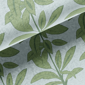 Rubber Plant velvet by Annika Reed in sage green, in soft folds showing rubber plant leaves
