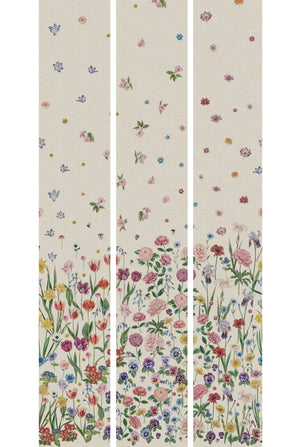 Seasons in Bloom wallpaper by Victoria Sanders in cream, full repeat of a meadow of flowers rising from the base
