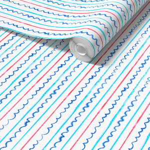 Sail Ahoy wallpaper by Seed Home Designs in blue, roll showing fine nautical stripes