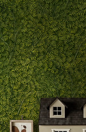 Kanopea wallpaper by Deus ex Gardenia in dark green, full repeat of a dense leaf canopy