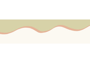 Scroll border wallpaper by Parker and Jules in beige and green, flat sample of a wavy scroll border