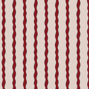 Scroll Stripe linen by Parker and Jules in red, flat sample of wavy scroll stripes