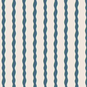 Scroll Stripe linen by Parker and Jules in blue, pattern sample of wavy scroll stripes (alternate view)