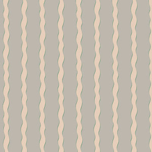 Scroll Stripe linen by Parker and Jules in cream and teal, flat sample of wavy scroll stripes