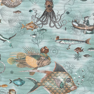 Sea Life wallpaper by Brand McKenzie in pale blue, close view of fish and sea creatures