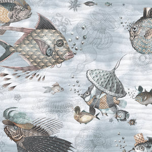 Sea Life wallpaper by Brand McKenzie in pale grey, close-up of fish and sea creatures