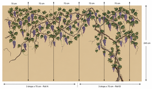Seasons of the Vine wallpaper by Dami and Em Design in cream, flat sample of grape vines