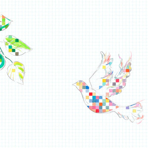 She Chose Science wallpaper by The Monkey Puzzle Tree in white, flat sample of pixelated birds