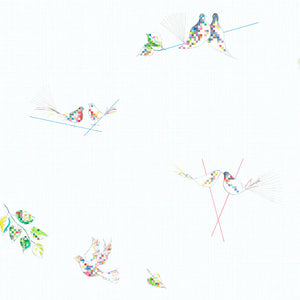She Chose Science wallpaper by The Monkey Puzzle Tree in white, full repeat of pixelated birds
