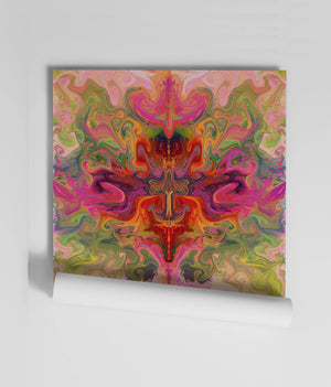 Siesta Key wallpaper by Liberty James Studio in pink and green, roll showing a marbled mirrored design